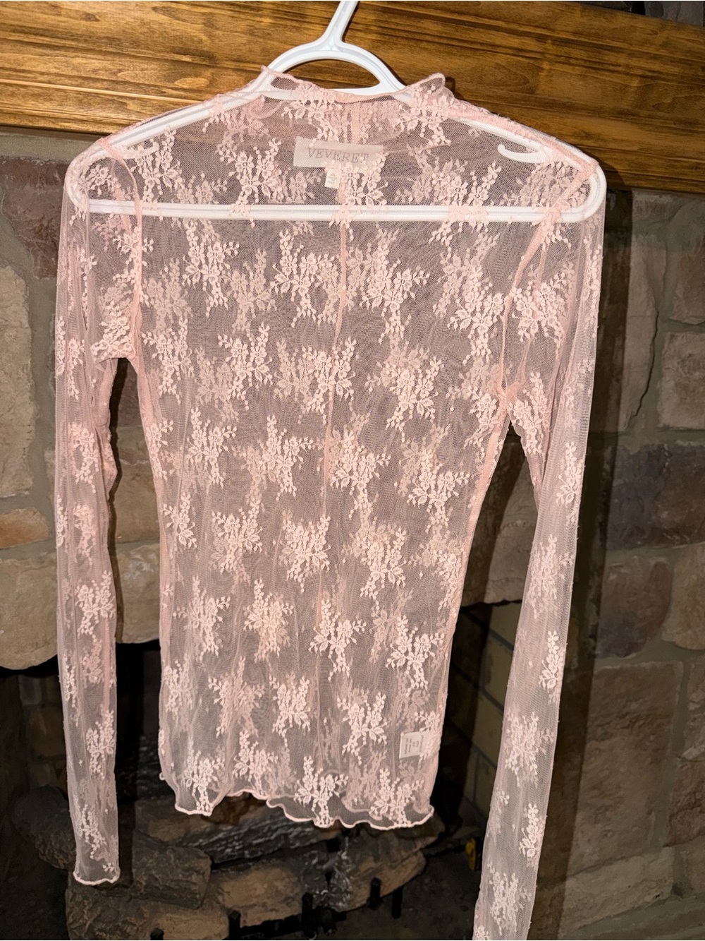 Veveret Pink Lace Long-Sleeve Sheer Top